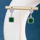Zircon Square Emerald Drop Earrings Silver 925 Jewelry For Women
