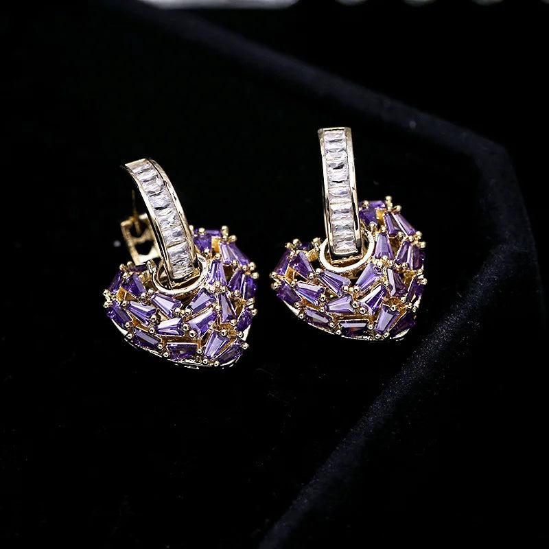 Zirconia Heart Earrings 925 Silver Needle Statement Earings