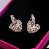 Zirconia Heart Earrings 925 Silver Needle Statement Earings