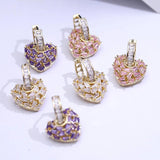Zirconia Heart Earrings 925 Silver Needle Statement Earings