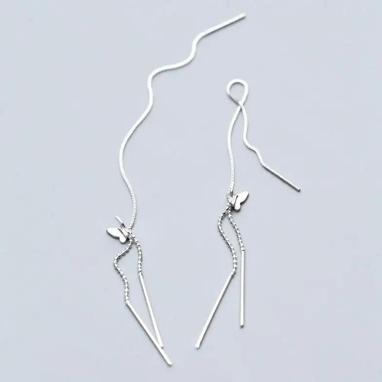 MloveAcc Sterling Silver Tassel Butterfly Earrings for Women