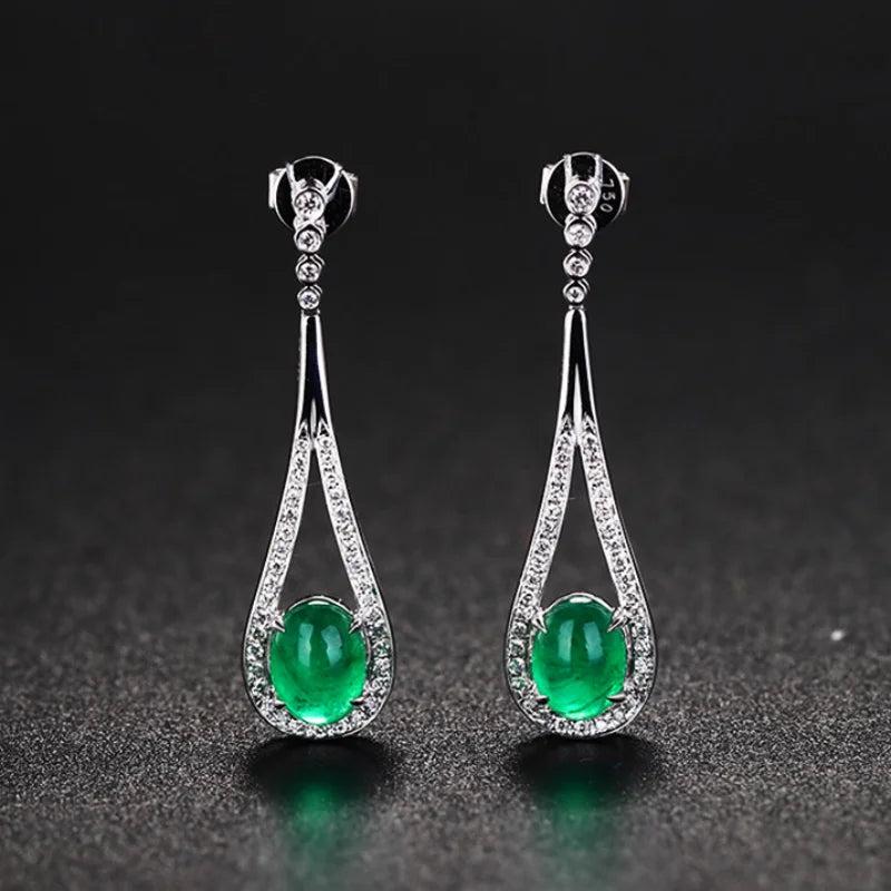 Green Chalcedony Hand Carved Drop Earrings 925 Silver Inlaid Agate Jewelry