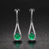 Green Chalcedony Hand Carved Drop Earrings 925 Silver Inlaid Agate Jewelry