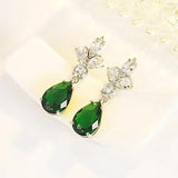 925 Silver Emerald Ring & Earrings Set Green Gemstone Drop Aros Oreja Orecchini