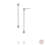 925 Silver Tassel Drop Earrings with Zircon Round Dangles
