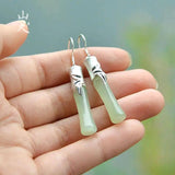 Natural Hetian Jade Bamboo Earrings 925 Sterling Silver Jade Eardrops