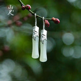 Natural Hetian Jade Bamboo Earrings 925 Sterling Silver Jade Eardrops