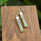 Natural Hetian Jade Bamboo Earrings 925 Sterling Silver Jade Eardrops