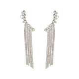 925 Silver Needle Tassel Drop Earrings Rhinestone Statement Jewelry for Women