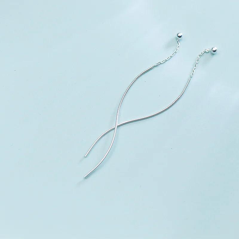 Minimalist Geometric Wavy Line Dangle Drop Earrings 925 Sterling Silver Women