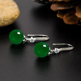Green Jade & Red Ruby Hypoallergenic Drop Earrings Real Silver 925