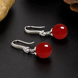 Green Jade & Red Ruby Hypoallergenic Drop Earrings Real Silver 925