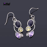 Sandstone Drop Earrings 925 Sterling Silver Zircon Inlaid Fine Jewelry