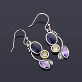 Sandstone Drop Earrings 925 Sterling Silver Zircon Inlaid Fine Jewelry