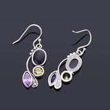 Sandstone Drop Earrings 925 Sterling Silver Zircon Inlaid Fine Jewelry