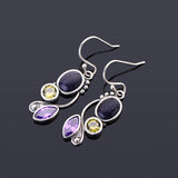 Sandstone Drop Earrings 925 Sterling Silver Zircon Inlaid Fine Jewelry