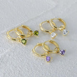 925 Silver Olive Green CZ Triangle Earrings Purple Crystal Circle Drop Earrings