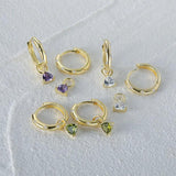 925 Silver Olive Green CZ Triangle Earrings Purple Crystal Circle Drop Earrings