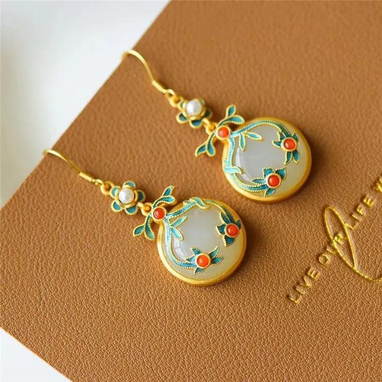 Hetian Jade 925 Silver Enamel Cloud Earrings