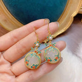 Hetian Jade 925 Silver Enamel Cloud Earrings