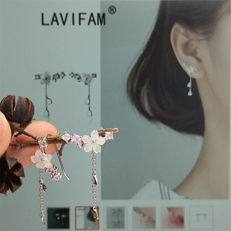 925 Silver Shell Flower Tassel Drop Earrings Clip Bohemian Accessories
