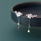 925 Silver Shell Flower Tassel Drop Earrings Clip Bohemian Accessories