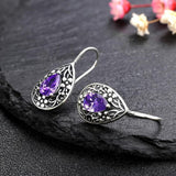 925 Silver Drop Pear Retro Earrings Purple Zircon Dangle Jewelry