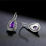 925 Silver Drop Pear Retro Earrings Purple Zircon Dangle Jewelry