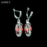 Fire Red Stone CZ Bridal Drop Earrings 925 Silver Wedding Jewelry