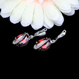 Fire Red Stone CZ Bridal Drop Earrings 925 Silver Wedding Jewelry
