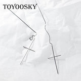 Women 925 Sterling Silver Tassel Cross Drop Earrings