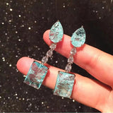 925 Silver Water Drop Earrings CZ Stone Korea Jewelry