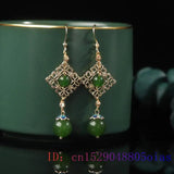 Green Jade Bead Earrings Chalcedony Jewelry Women 925 Silver Crystal