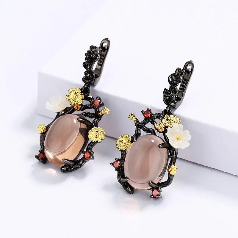 Inlaid Hetian Jade Lotus Beads Earrings 925 Silver Ethnic Style Ladies Earrings