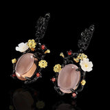 Inlaid Hetian Jade Lotus Beads Earrings 925 Silver Ethnic Style Ladies Earrings