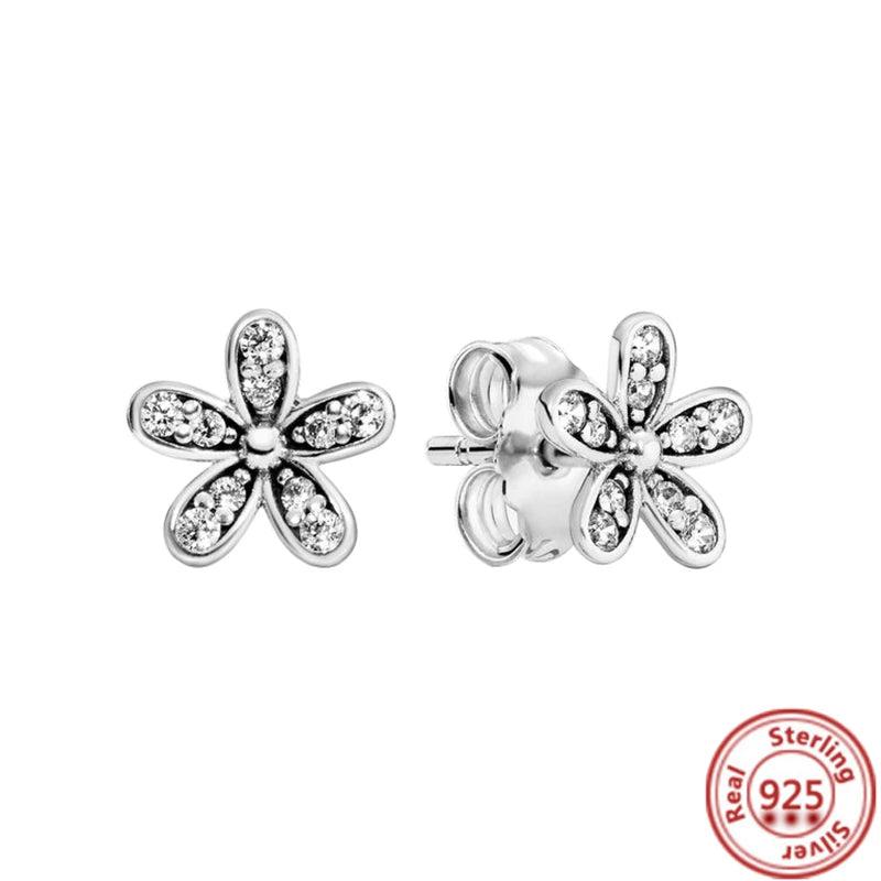 925 Silver Earring Snow Flower Bee Tree Sparkling Pav