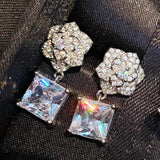 925 Silver Needle Camellia Flower Earring with CZ Ladies Dangler Jewelry