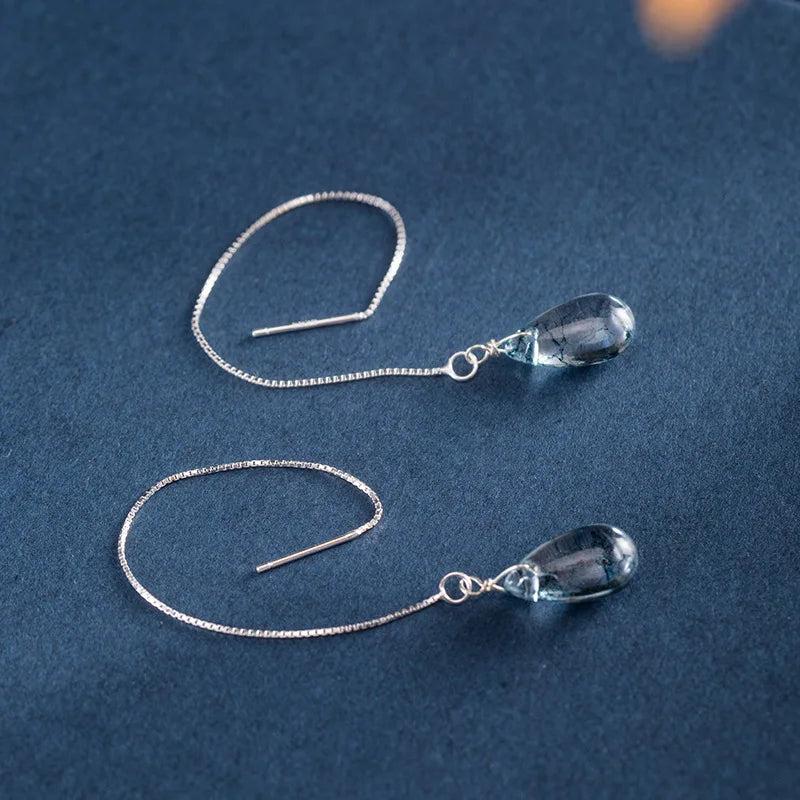 925 Silver Tassel Crystal Earrings Ethnic Style Lady Jewelry