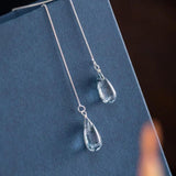 925 Silver Tassel Crystal Earrings Ethnic Style Lady Jewelry