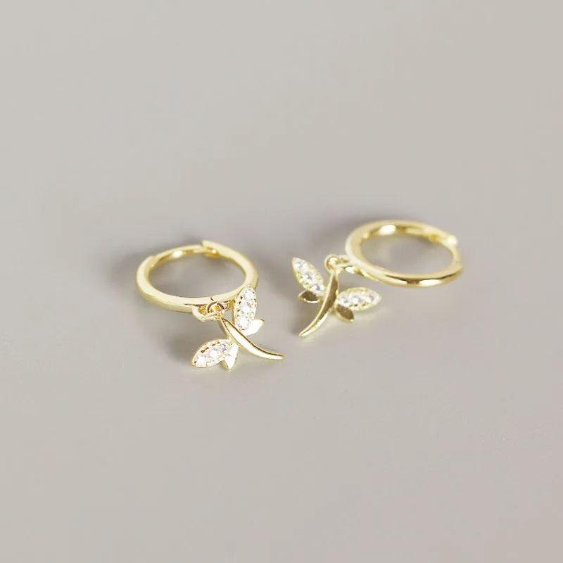 925 Silver Dragonfly Zircon Drop Earrings Bohemian Jewelry