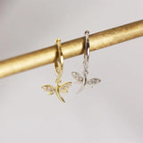 925 Silver Dragonfly Zircon Drop Earrings Bohemian Jewelry