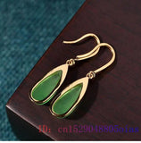 Vintage Natural Green Jade Water Drop Earrings 925 Silver Chinese Amulet Gift