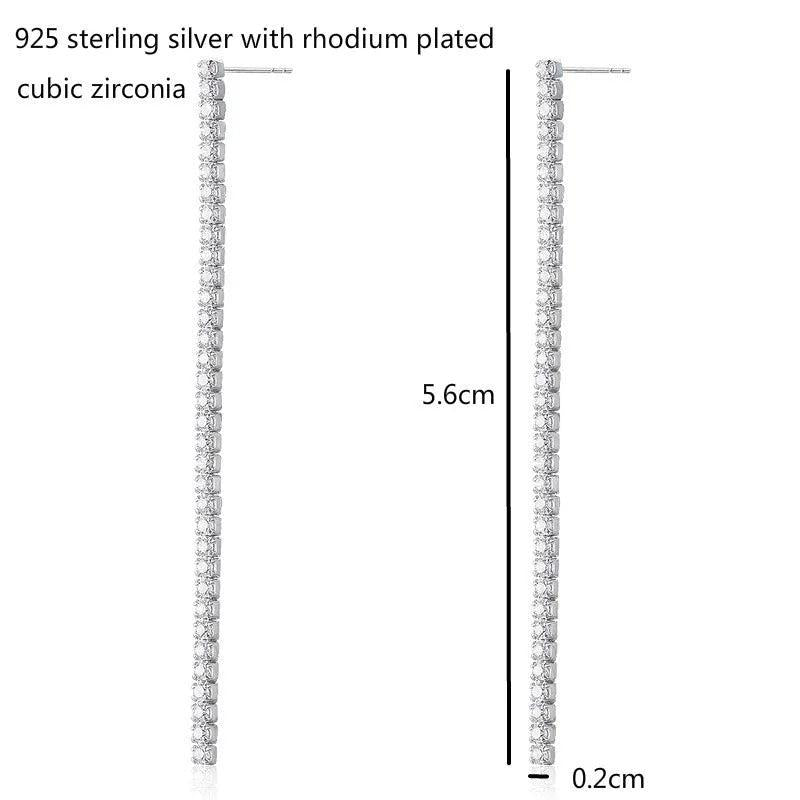 925 Silver CZ Chain Drop Dangle Earrings for Women