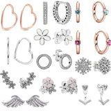 925 Silver Love Earrings Flower Feather Butterfly Heart Women's Jewelry