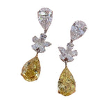 Silver Flower Lab Topaz Diamond Dangle Earrings