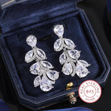 Ladies 925 Silver Drop Earrings with Zircon Bridal Wedding Jewelry