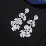 Ladies 925 Silver Drop Earrings with Zircon Bridal Wedding Jewelry