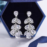 Ladies 925 Silver Drop Earrings with Zircon Bridal Wedding Jewelry