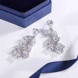 Ladies 925 Silver Drop Earrings with Zircon Bridal Wedding Jewelry