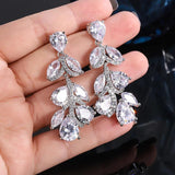 Ladies 925 Silver Drop Earrings with Zircon Bridal Wedding Jewelry